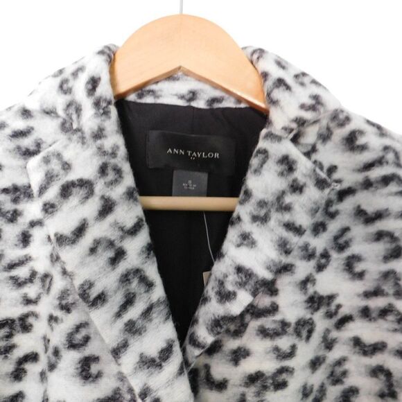 NEW Ann Taylor Wool Blend Car Coat Animal Print Black White Size Small - Picture 2 of 7